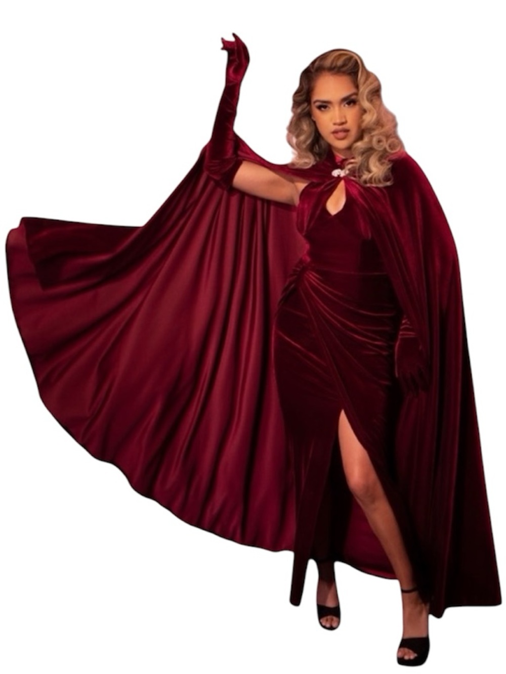 Golden Era Cape in Burgundy Velvet